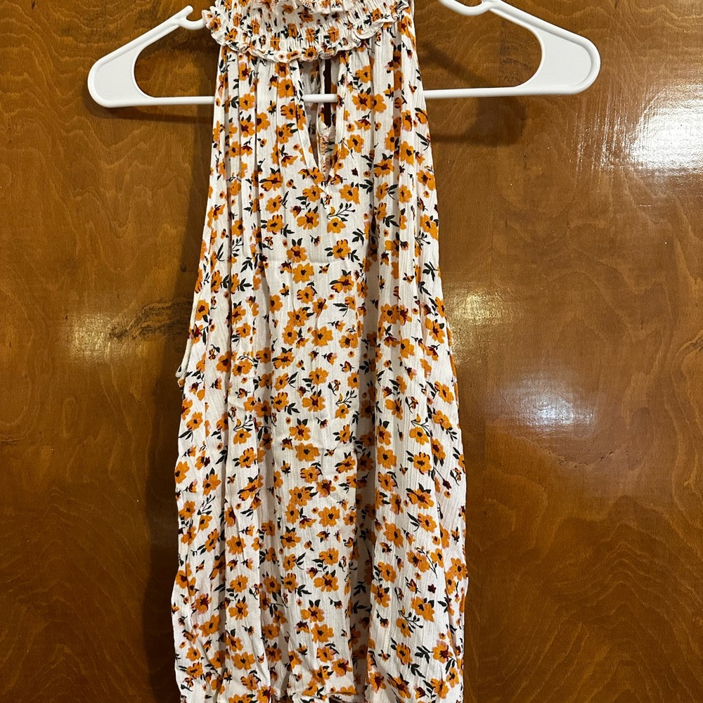 Francesca's Collections Orange Floral Halter Dress